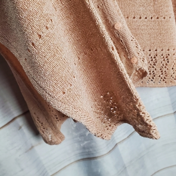 Bice by Sag Harbor Light Pink Crochet Knit V-Neck Button Cardigan Size XL - Picture 4 of 8